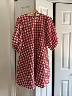 Wray Red and White Gingham Puff-Sleeve Dress